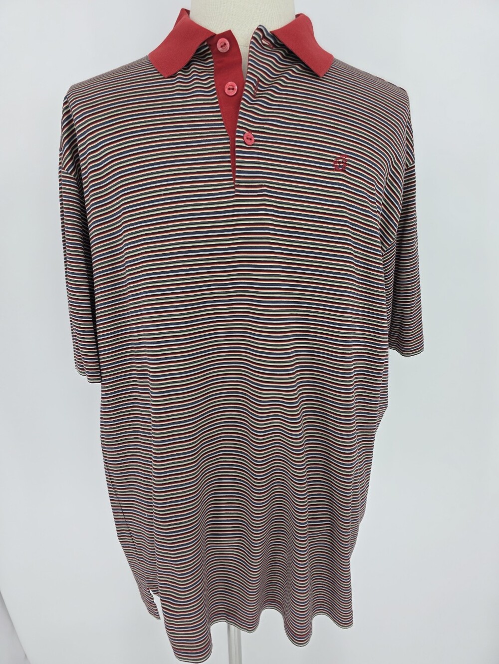 Bugatchi Uomo XL Mercerized Egyptian Cotton Striped Polo Shirt Red Blue